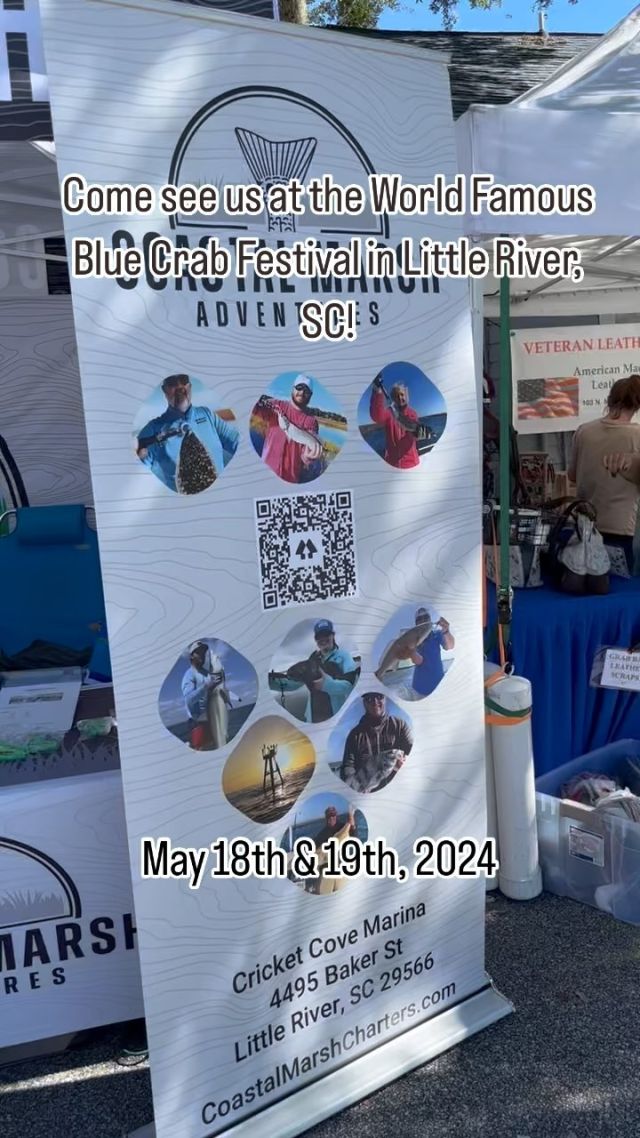 ❗️THIS WEEKEND❗️Come see Coastal Marsh Adventure’s setup at the World Famous Blue Crab Festival in Little River South Carolina! 

Located at the Historic Little River Waterfront in Little River, SC, the 42nd Annual World Famous Blue Crab Festival is one of the largest festivals in the Southeast.

Bring your family & friends to enjoy fresh, local seafood from a waterfront restaurant or get your favorite festival food fix. Enjoy scenic views, live beach music, and shop for a unique souvenir or gift from a crafter.

What better way to end the day than booking a fishing charter or sunset cruise? We can’t wait to see you there! 🦀🐟🎣

#CoastalMarshAdventures #LittleRiverSouthCarolina #LittleRiverSC #SouthCarolina #BlueCrabFestival #worldfamousbluecrabfestival #MyrtleBeach #bluecrab #FishingCharter #scseafood #southcarolinaseafood #SeafoodFest #myrtlebeachfun #myrtlebeachfamilyfun